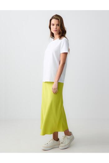 Jimmy Key Limoni High Waist Midi Satin Skirt
