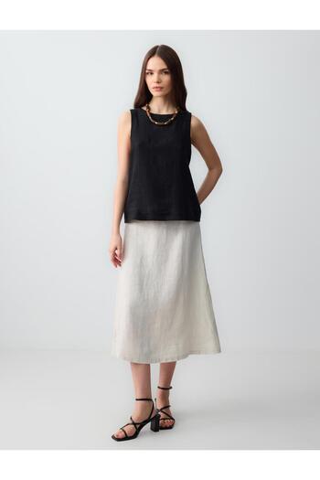 Jimmy Key Stone 100% Linen Straight Cut High Waist Midi Skirt