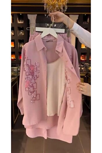 MELOOX oversize καλούπι Τριπλό κοστούμι πουκάμισο παντελόνι εσωτερικό εσώρουχο με κέντημα με πούλιες