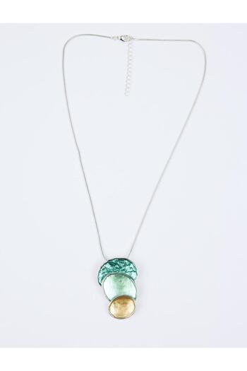 Jimmy Key Blue Oval Figured Adjustable Necklace with Enamel Detail