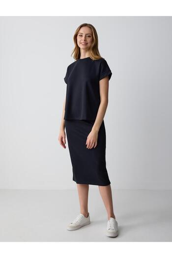 Jimmy Key Black High Waist Slim Fit Knitted Modal Midi Skirt