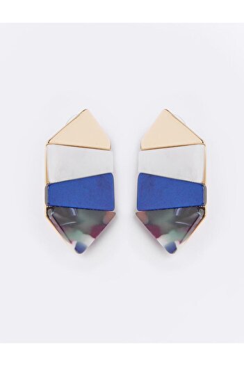 Jimmy Key Blue Color Block Asymmetrical Patterned Earrings