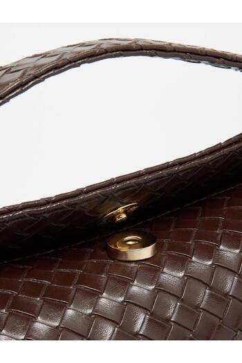 Jimmy Key Bitter Brown Knitted Patterned Leather Shoulder Bag
