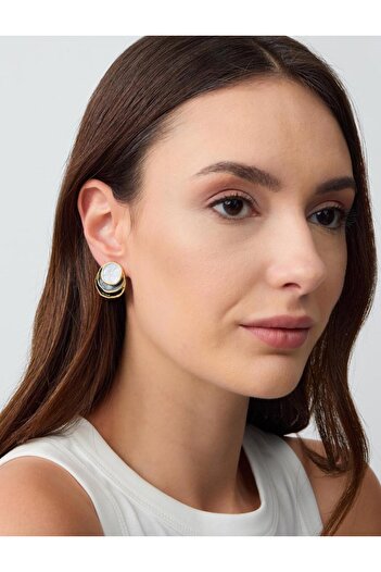 Jimmy Key Black Enamel Detailed Round Figured Earrings