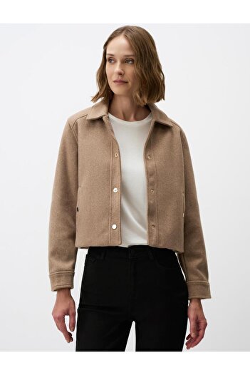 Jimmy Key Beige Long Sleeve Snap Detailed Stitched Jacket