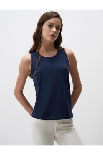 Jimmy Key Navy Blue U-Neck Sleeveless Basic Knitted Tank Top