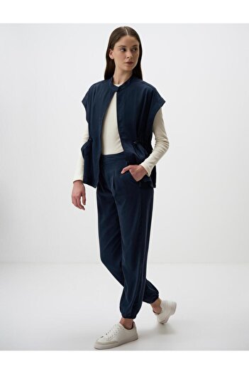 Jimmy Key Navy Blue Narrow Leg Normal Waist Gabardine Trousers with Cargo Pockets