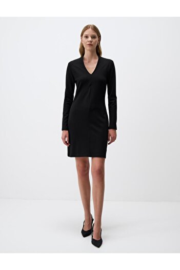 Jimmy Key Black Long Sleeve V Neck Knitted Mini Dress