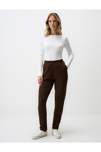 Jimmy Key Σκούρο καφέ Slim Εφαρμογή Ψηλόμεσο Skinny Leg Fleece Πλεκτό Παντελόνι