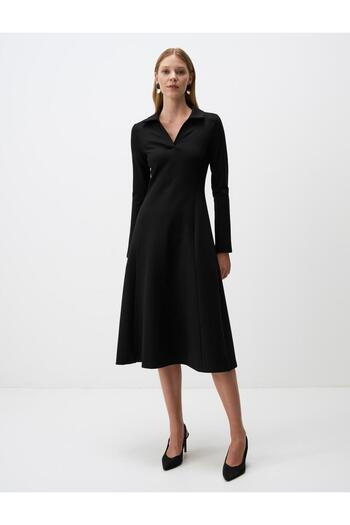 Jimmy Key Black Straight Cut Polo Neck Knitted Dress