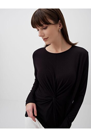 Jimmy Key Long Sleeve Gather Detailed Black Blouse