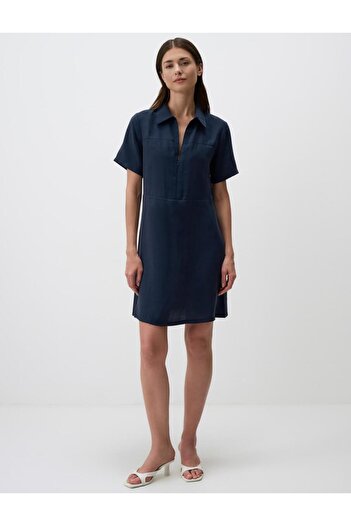 Jimmy Key Polo Neck Navy Blue Mini Dress - Short Sleeve