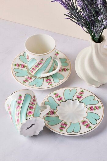 Perotti Kuzguncuk Light Blue 4-Piece Porcelain Coffee Set for 2 People