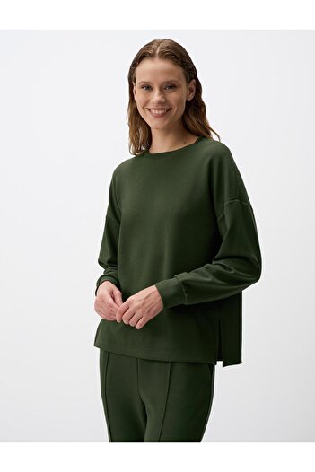 Jimmy Key Μακρυμάνικο φούτερ με χακί λαιμόκοψη Oversize Modal