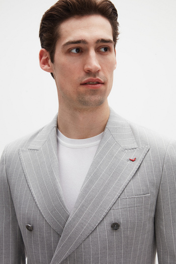 D'S Damat Ds Damat Regular Fit Gray Striped Double Breasted Suit