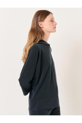 Jimmy Key Siyah Bol Kesim Kapüşonlu Truvakar Kol Örme Sweatshirt
