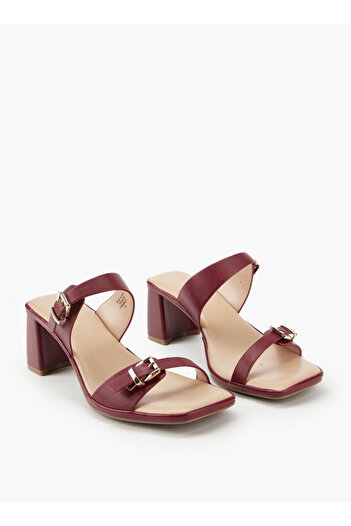 Paprika Buckle Accent Slip-On Sandals with Block Heels