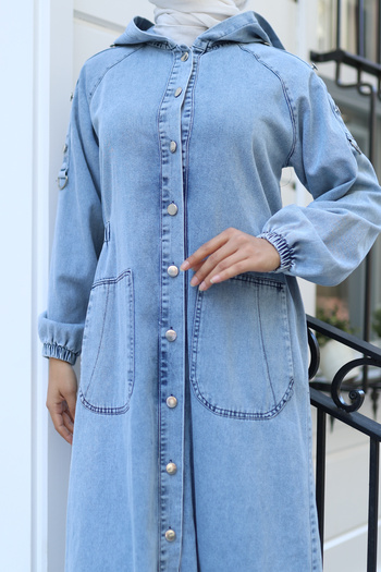 ALLMİRA FASHION Buttoned Hooded Denim Trench Coat