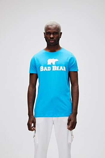 Bad Bear Erkek Mavi Baskılı Bisiklet Yaka Tişört