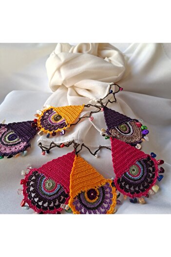 azra takı tasarım Handmade Authentic, Cream and Colorful Women's Scarf.