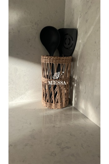 MİESSA Bohemian Style Wicker Spoon Rest, Kitchen Organizer Multipurpose Wicker Vase, Countertop Wicker Spoon Rest