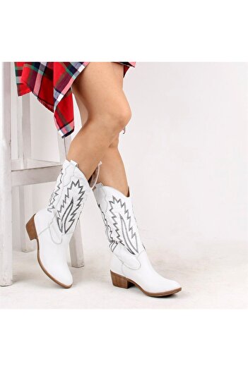 SailLakers - White Leather Embroidered Women's Boots 105-3387-Venus