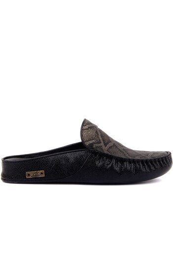 SailLakers Sail Lakers - Black Leather Patterned Men's House Slippers