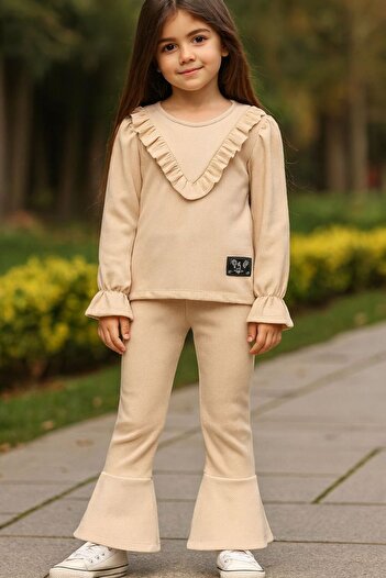 KOKOŞ BEBEK Campaign Ruffle Detailed Pipe Leg Ribbed Suit |   Between 6/10 Years