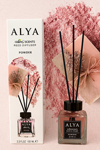 ALYA Odorizant de Cameră POWDER – | Reed Diffuser cu Bețișoare din Ratan – 100 ml