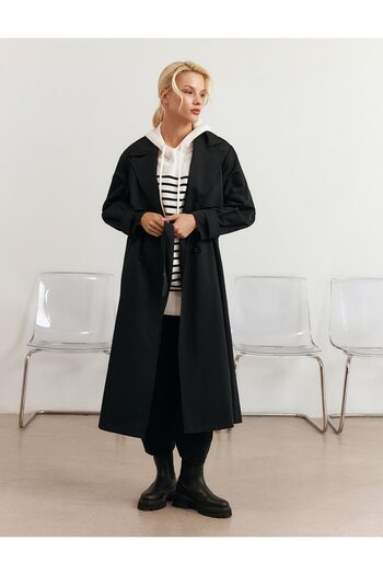 KYR Belted Long Trench Coat Black