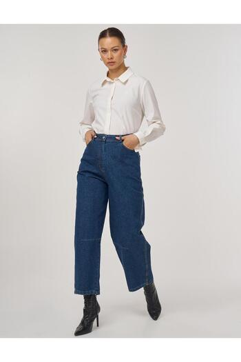 Kayra Denim Trousers with Stitching Detail Navy Blue