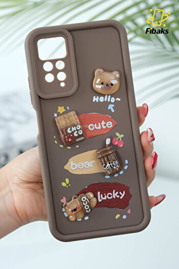 Fibaks Redmi Note 11 Pro/12 Pro 4g Compatible Case Designed Patterned Camera Protection Teddy Bear Brown Silicone Cap