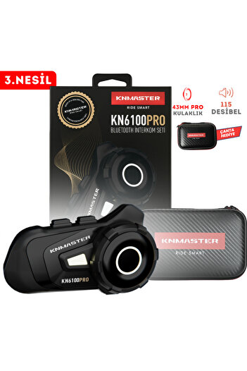 Knmaster Kn6100 Pro Motosiklet Kask Interkom Bluetooth Intercom Kulaklık Seti Siyah Çanta Hediyeli
