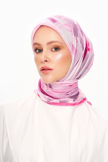 MOISCARF Fleur De Ciel Square Patterned Scarf Pink