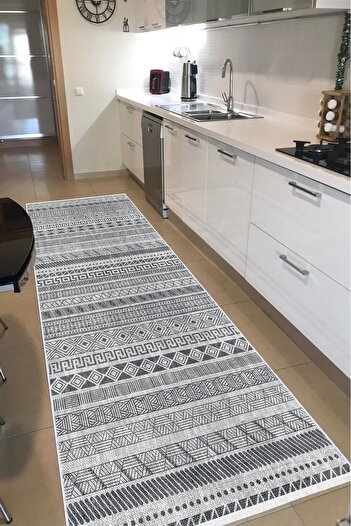 VOPTEKS Gri Halı Balkon Halısı Makinede Yıkanabilir Kaymaz Taban Halı