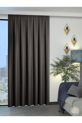 FAVOLLİ Anthracite Color Pleated Linen Textured Background Curtain