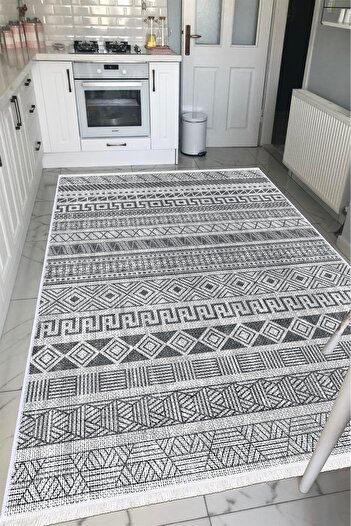 VOPTEKS Gri Halı Balkon Halısı Makinede Yıkanabilir Kaymaz Taban Halı