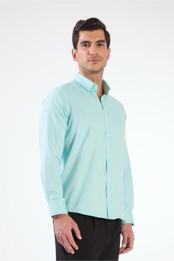 Dufy Mint Green Men's Slim Fit Straight Brent Button-Down Collar Shirt