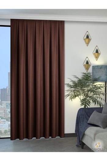 FAVOLLİ Brown Pleated Linen Textured Background Curtain