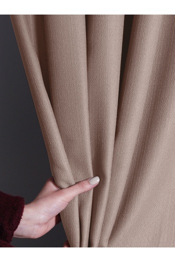 FAVOLLİ Beige Color Pleated Linen Textured Background Curtain