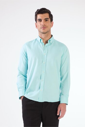 Dufy Mint Green Men's Slim Fit Straight Brent Button-Down Collar Shirt