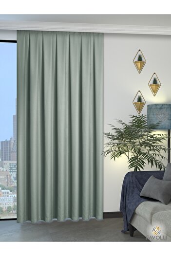 FAVOLLİ Mint Color Pleated Linen Textured Background Curtain