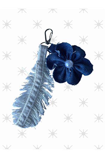 Dema Handmade Denim Bag Charm with Tassel and Flower Details