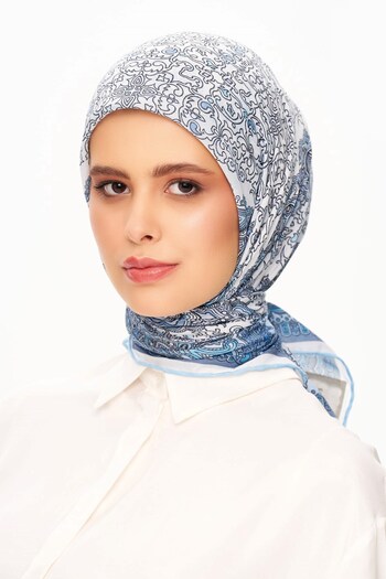 MOISCARF Eternite Baroque Superior Soft Ethnic Patterned Square Scarf Blue