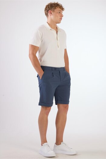 Dufy Indigo Men's Slim Fit Seersucker Patterned Shorts
