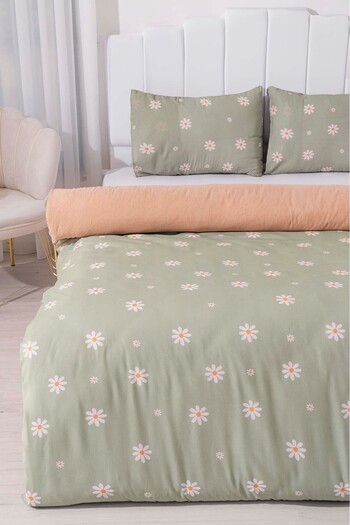 Rivaİstanbul Green Daisy Single Cotton Duvet Cover Set
