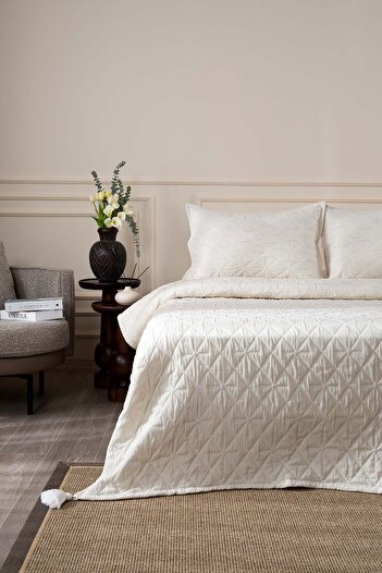 Koza Home Stella Cream Cotton Double 3 Piece Bedspread 230X250 2 Pillows 50X70 5028