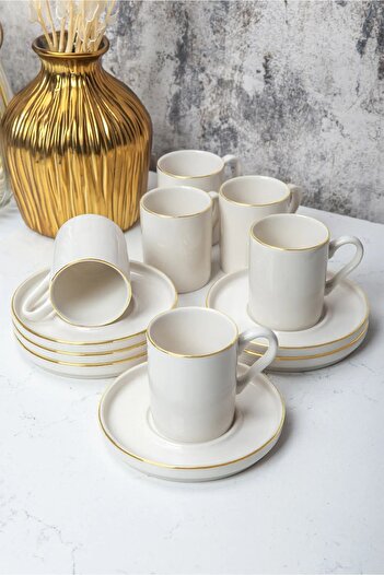 Kitchen Life 12 Parça 6 Kişilik Stackable Altın Yaldızlı Kahve Fincan Takımı - Kahve Fincanı Seti 100ml