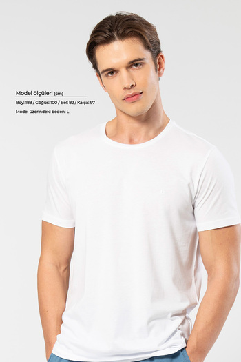 Cacharel 2169 Men's Modal Cotton Crew Neck Short Sleeve T-Shirt-White