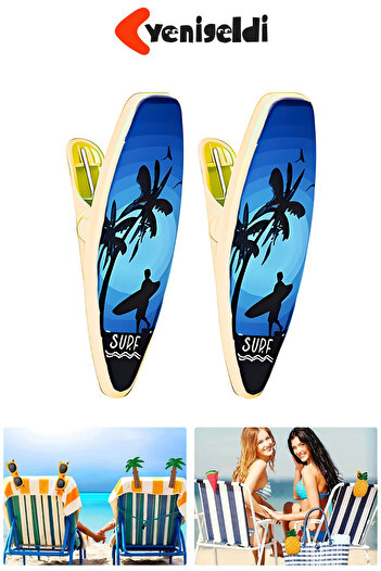 Yenigeldi 2 Pcs Yellow Surfboard Patterned Beach Towel Peg Clips - Durable and Portable